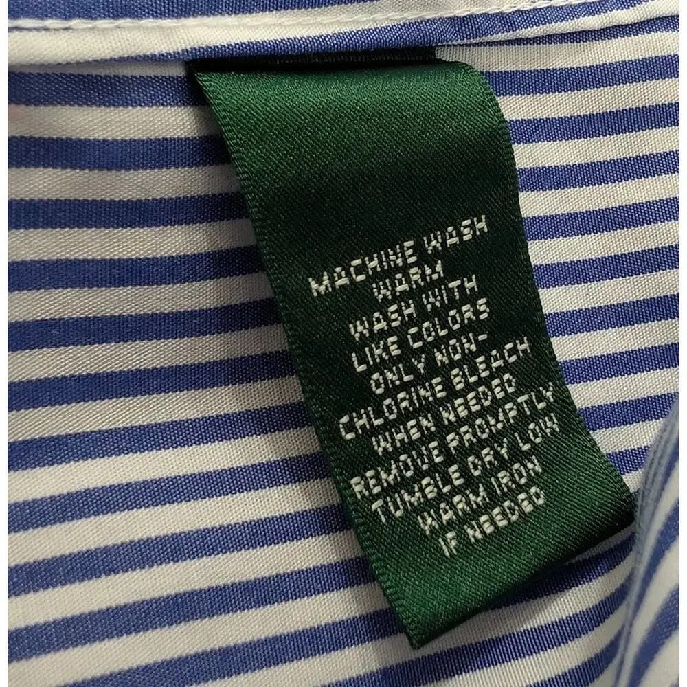 Ralph Lauren Blouse Blue White Stripe Cotton Top Non Iron Women's Size 2X - Picture 7 of 7
